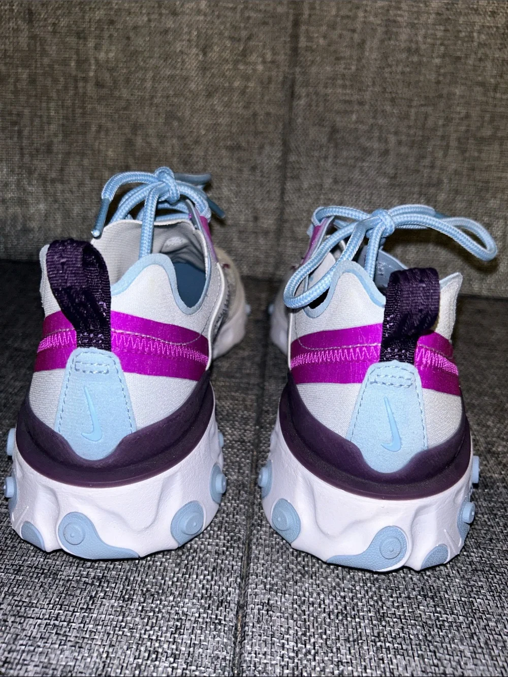 Nike React Element 55 - White Sneakers with Light Blue and Magenta Accents
